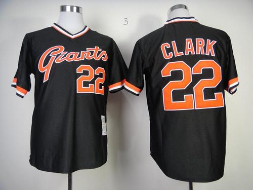 Mitchell And Ness Giants #22 Will Clark Black Stitched MLB Throwback Jersey - Click Image to Close